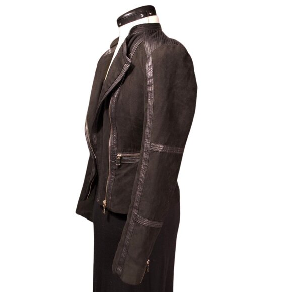 H&M Faux Suede Moto Jacket with Faux Leather Trim - Size 2 (EUR 32) - Picture 3 of 13